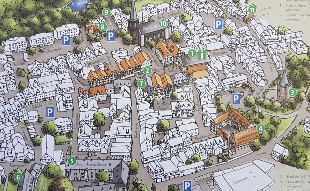 Illustrierter Stadtplan von Grünberg